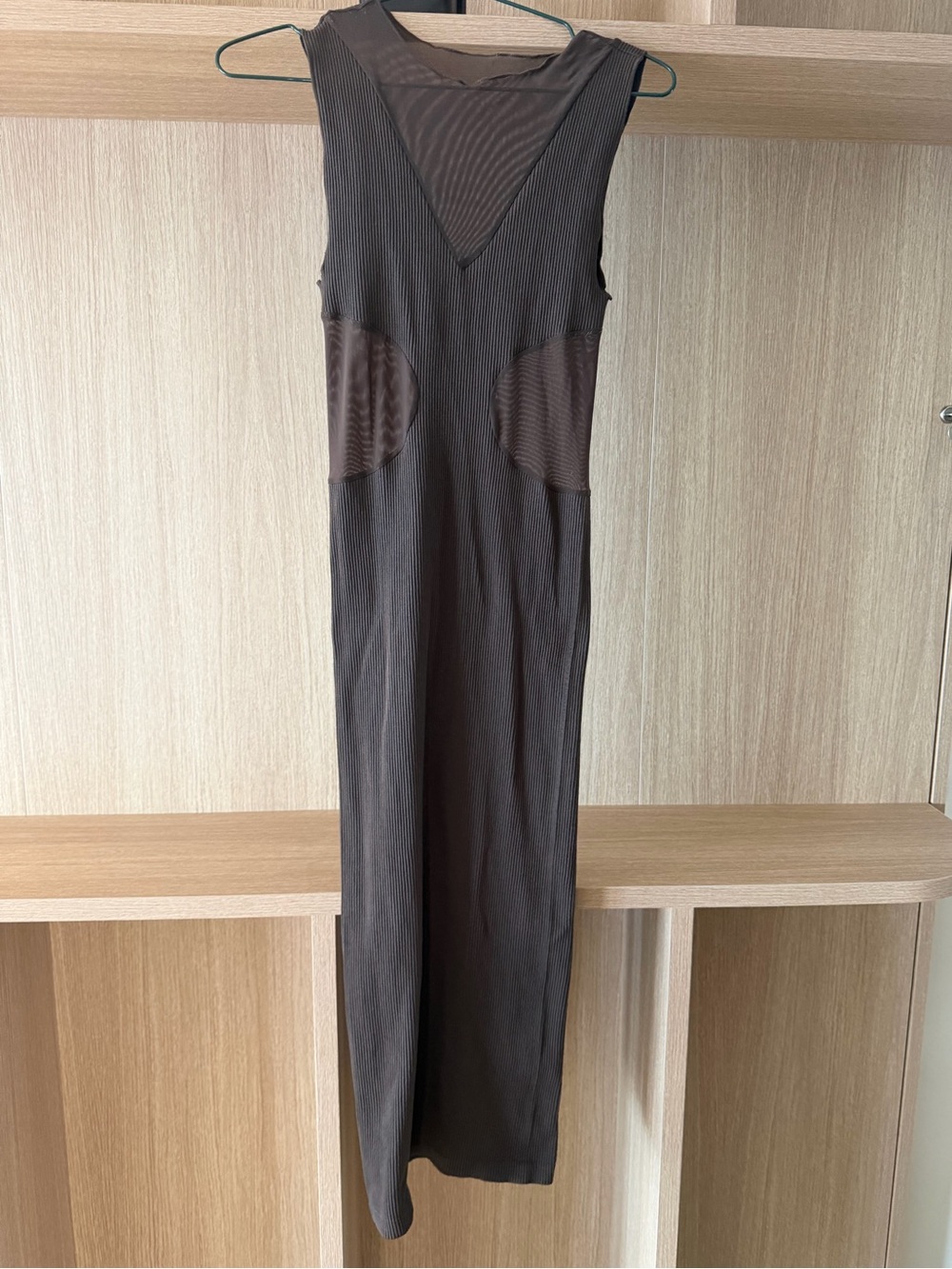 Sleeveless Brown Ribbed Knit Maxi Dress - Brown
